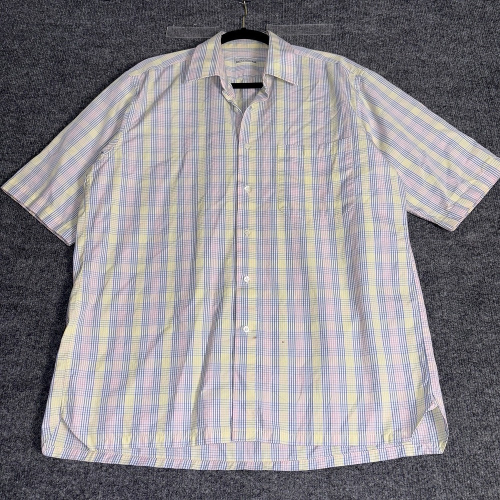 Maus & Hoffman Mens Plaid Short Sleeve Shirt Mens XL Cotton Yellow ITALY